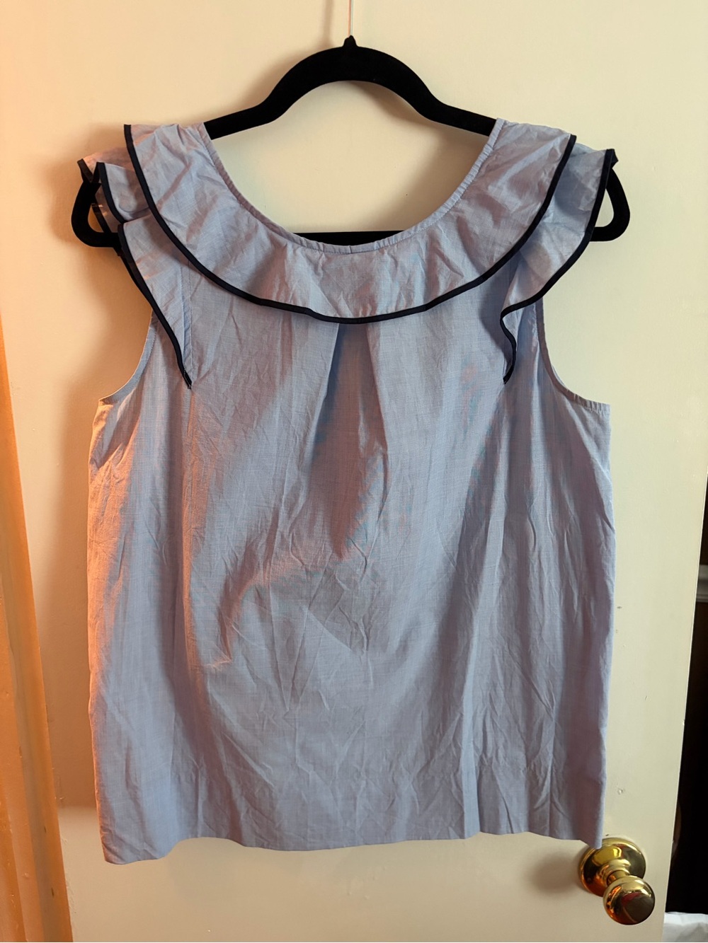 J. Crew Light Blue Sleeveless Ruffle Trim blouse